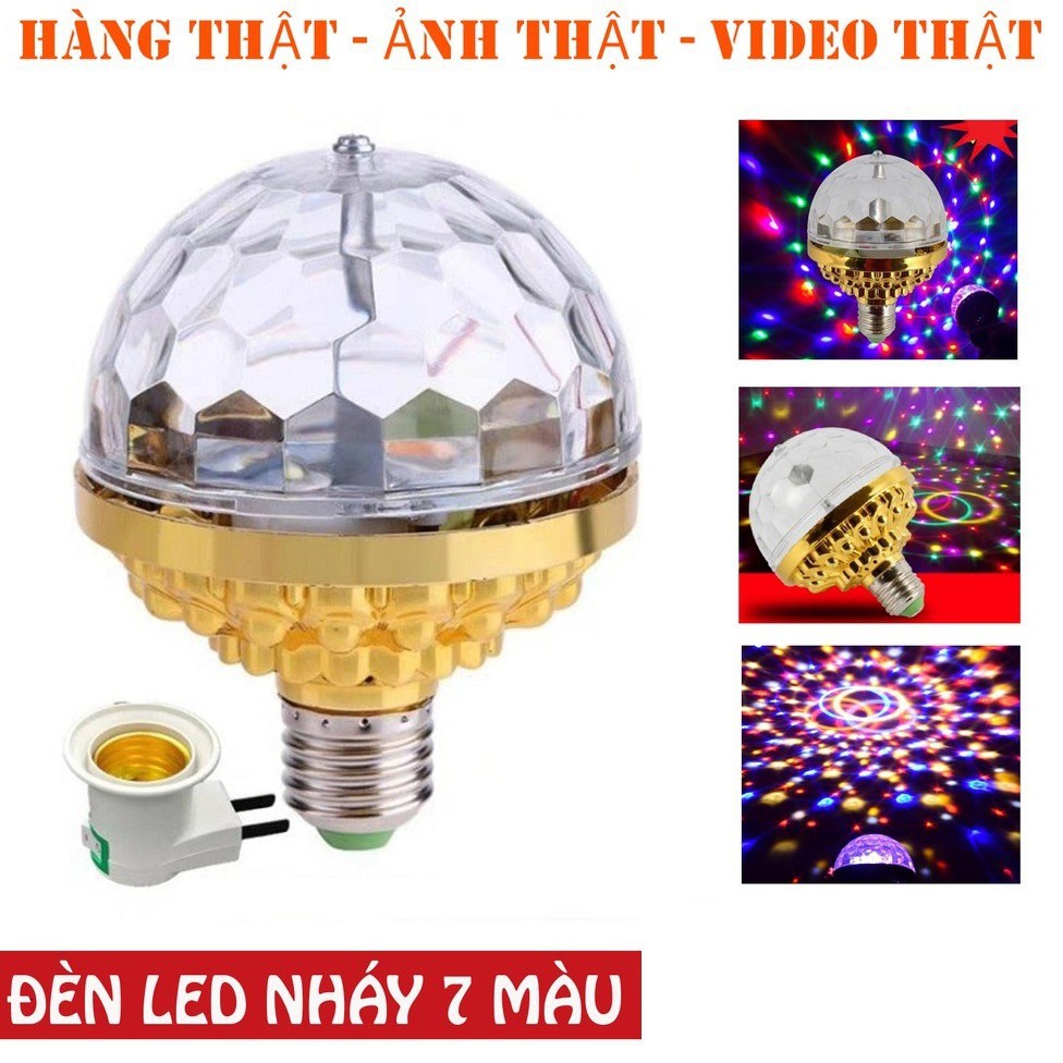 Đèn led quả cầu xoay pha lê 7 màu HD kèm đui sẵn.