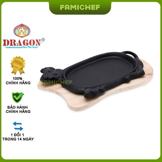 Chảo gang chống dính có đế gỗ làm bò bít tết  Dragon D009
