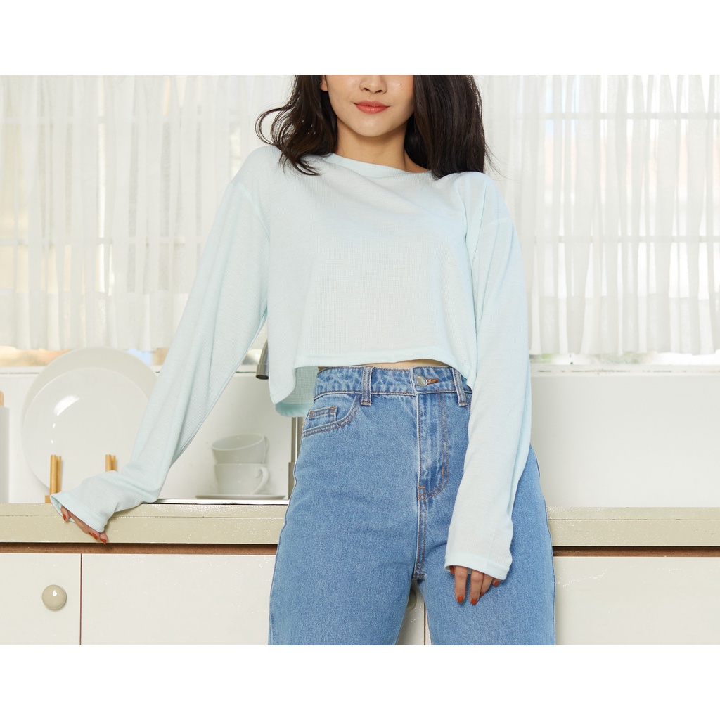 Áo Croptop Tay Dài Màu Xanh Mint CTTD-XM