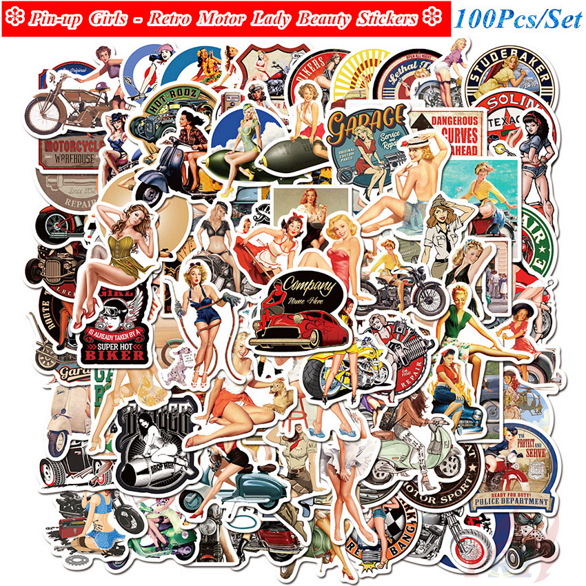 100Pcs/Set ❉ Pin-up Girls Series A Retro Motor Lady Beauty Stickers ❉ Fashion DIY Decals Doodle Stickers