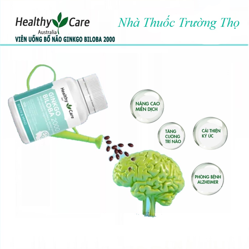 Bổ não Úc Healthy Care Ginkgo Biloba 2000mg 100 viên, hàng chính hãng