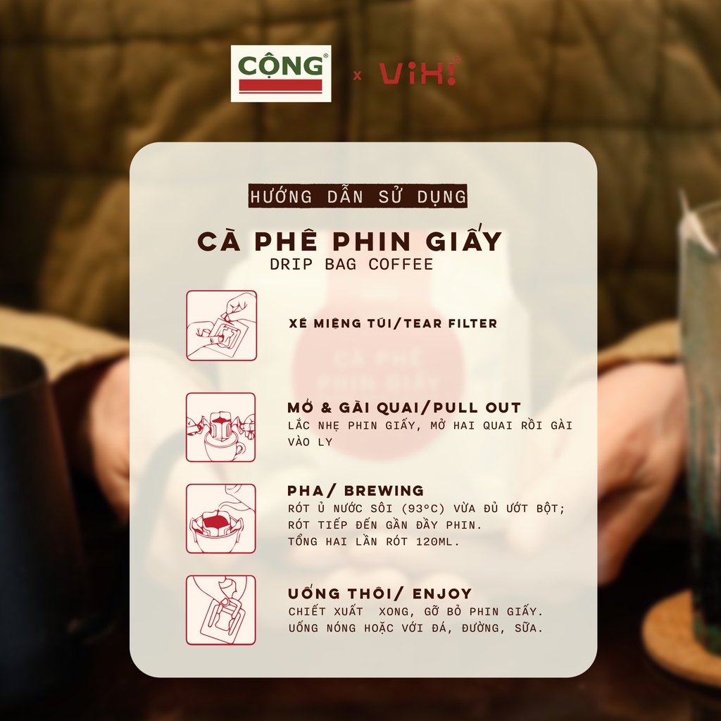 Cà phê phin giấy Cộng Cà Phê 10 gói x 10 gr