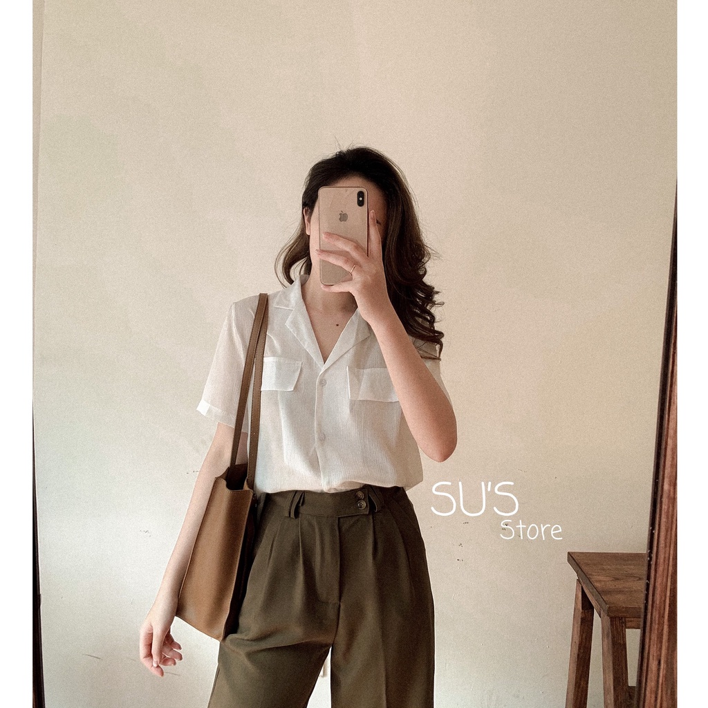 Áo sơ mi voan trơn cổ vest cộc tay túi giả A1783 SUSTORE