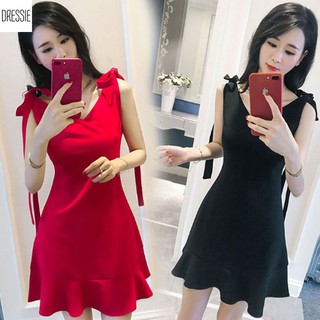 [HÌNH THẬT] Váy Áo Đầm Xòe DRESSIE Suông Đuôi Cá Cổ Chữ V Thắt Nơ Thời Trang Dạo Phố Dự Tiệc Cưới Đẹp Xinh Xắn - DX132