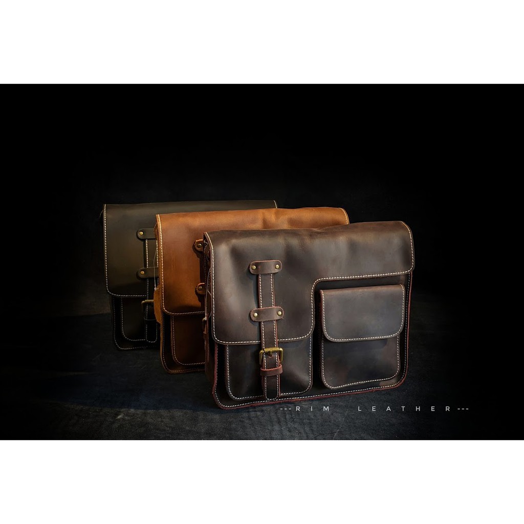 Túi Đeo Chéo Da Bò Dáng Ngang Túi Hộp Khóa Bấm Cá Tính