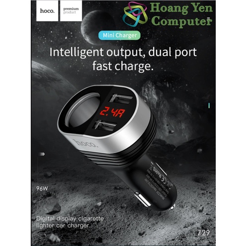 Cốc Sạc Xe Hơi Hoco Z29 1 Cổng Tẩu Sạc, 2 Cổng Sạc USB - BH 1 Năm - Hoàng Yến Computer