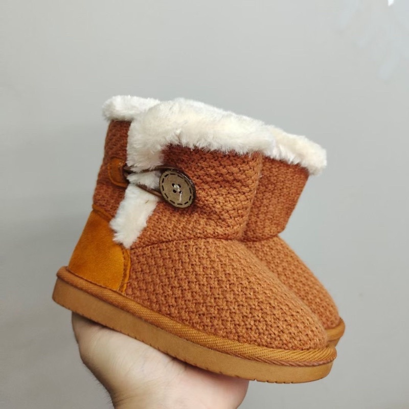 Giày bốt boots cao cổ lót lông màu nâu tây vintage xuất xịn cho bé gái