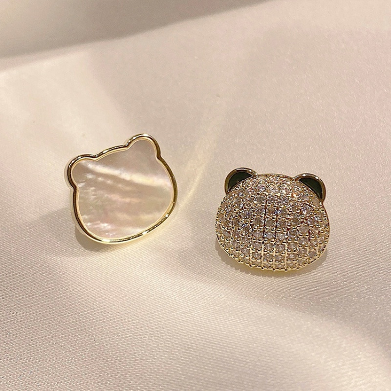 Chất lượng cao Hoa tai gấu không đối xứng Kim cương Hoa tai thời trang sang trọng Hoa tai nữ trang sức mới