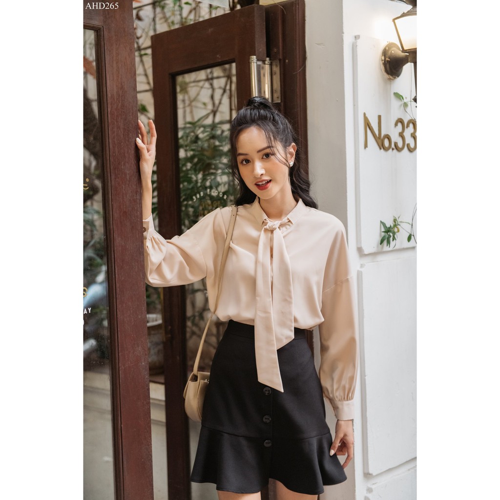 TIIN STORE Áo cổ tàu luồn dây nơ by Tiin
