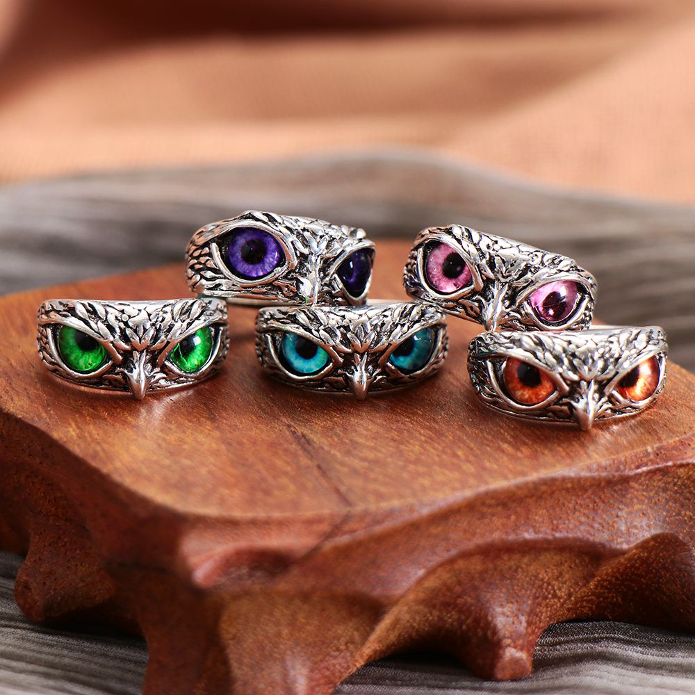 Nhẫn Hình Chim Cú Mắt Mèo Phong Cách Cổ Điển Có Thể Điều Chỉnh Nhiều Màu Sắc