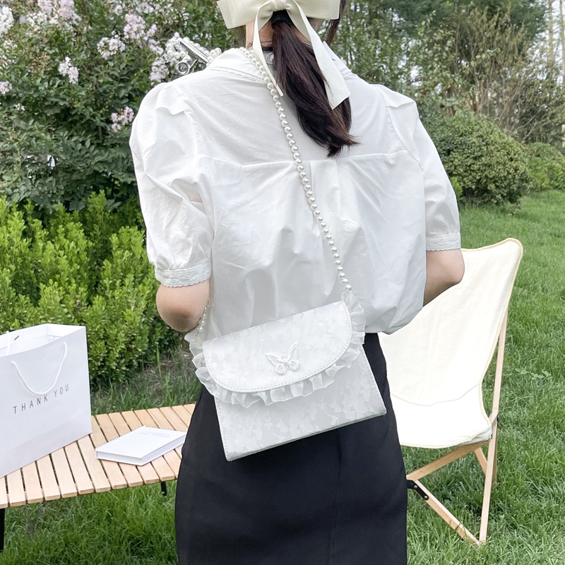 Túi xách nữ tiểu thư phong cách thanh lịch phối dây ngọc nhân tạo