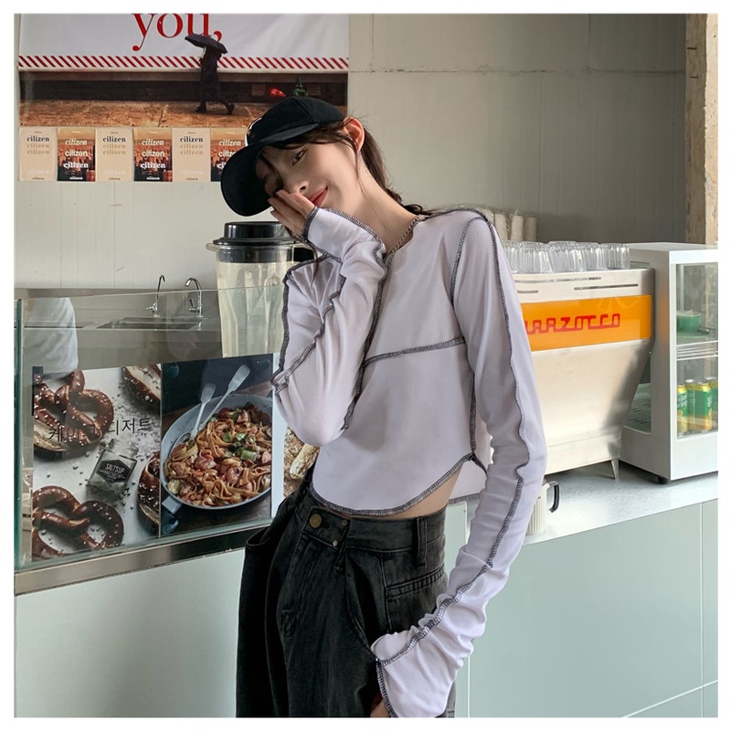 SUXI Áo Thun Tay Dài Màu Sắc Đơn Giản Phong Cách Vintage Dành Cho Nữ