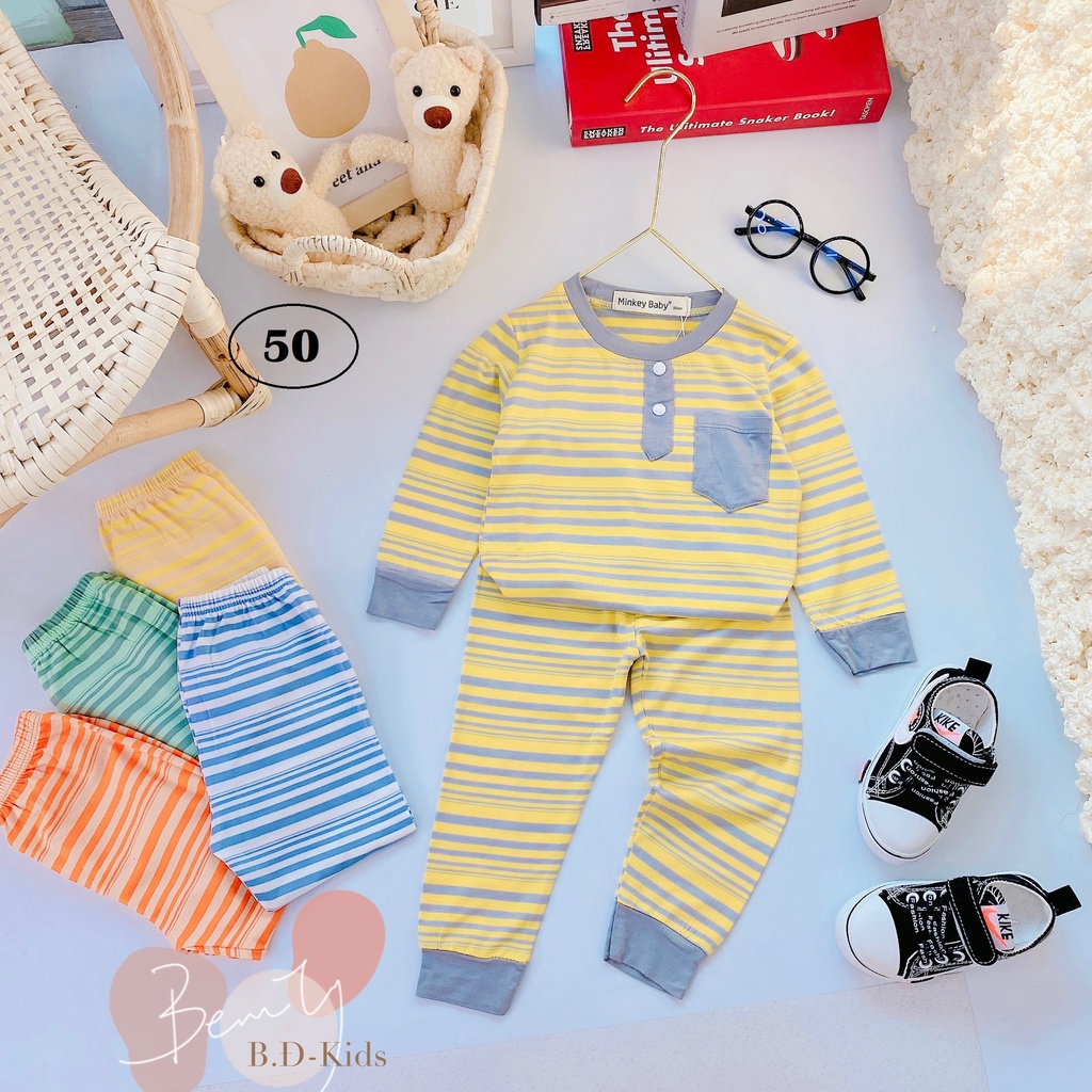 Bộ dài sọc dệt phối túi, thun lạnh minky mom, cho bé trai, gái từ 7kg đến 30kg M B5