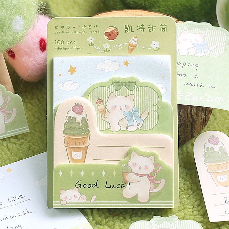 Giấy note ghi chú CARD LOVER xếp tầng 100 tờ hình gấu thỏ màu pastel