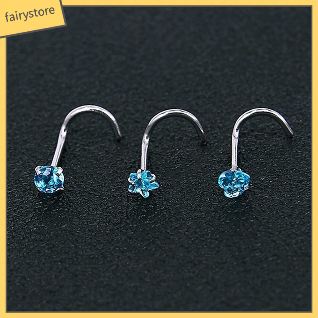 Set 3 Khuyên Mũi Bằng Thép Không Gỉ Đính Đá Thời Trang