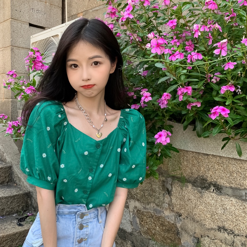 Áo sơ mi tay ngắn họa tiết hoa thời trang mùa hè xinh xắn cho nữ