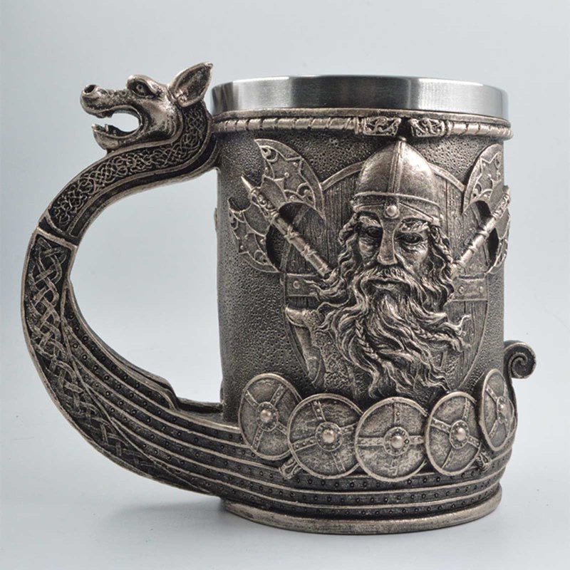 Cốc Uống Bia Bằng Thép Không Gỉ Phong Cách Vikings Retro