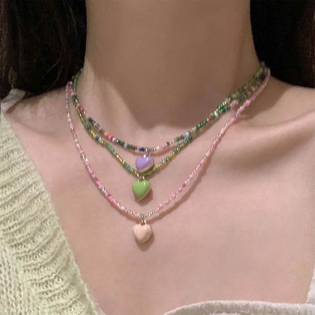Dây Chuyền Chuỗi Hạt Trái Tim Nhiều Màu Sắc Ngọt Ngào Phong Cách Hàn Quốc Dễ Thương Thời Trang Cho Nữ
