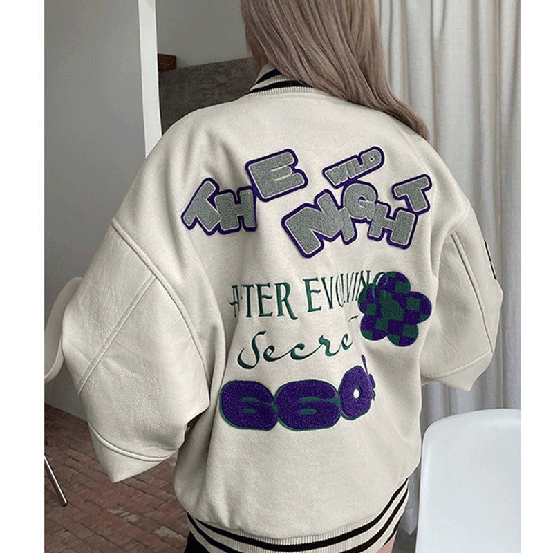 (ảnh thật ở cuối )Áo Varsity nam nữ áo khoác bóng chày hoạ tiết thêu phong cách đường phố