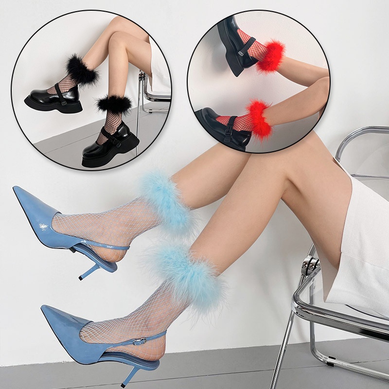 Vớ Lưới Phối Lông Vũ Thời Trang Dành Cho Nữ