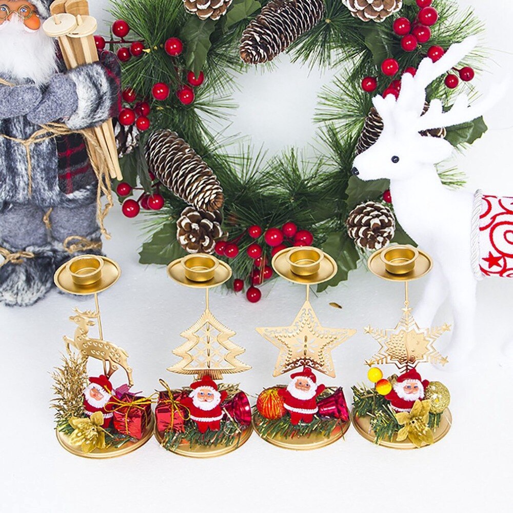 Giá Đỡ Nến Hình Ông Già Noel / Bông Tuyết / Ngôi Sao / Tuần Lộc Bằng Sắt Để Bàn Trang Trí Giáng Sinh