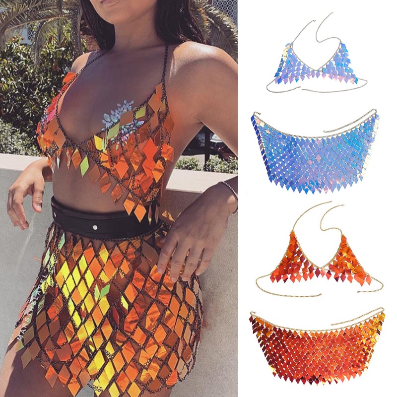 Wmmb Dây Xích Cơ Thể Nhiều Lớp Đính Kim Sa Lấp Lánh Trang Sức Tua Rua Cho Nữ Mặc Bikini / Trang Sức Mùa