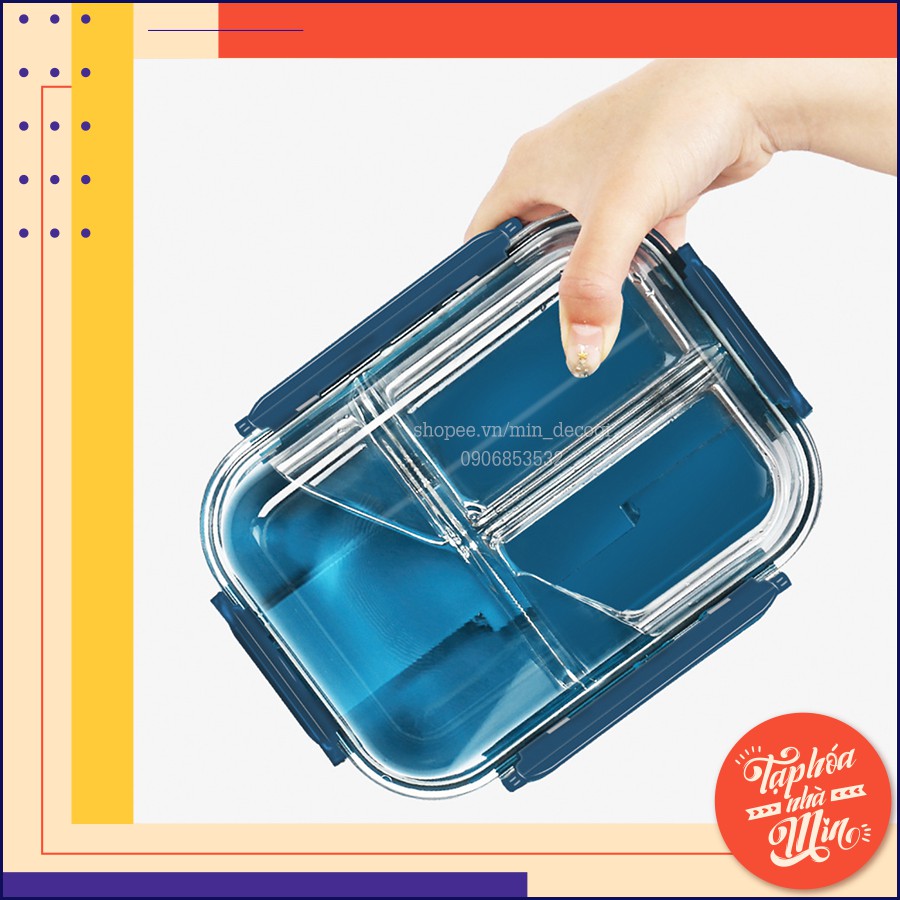 Hộp thủy tinh 3 ngăn 960ml / Hộp thủy tinh tròn 660ml 1 ngăn Yeahcook Glass Lunch Box