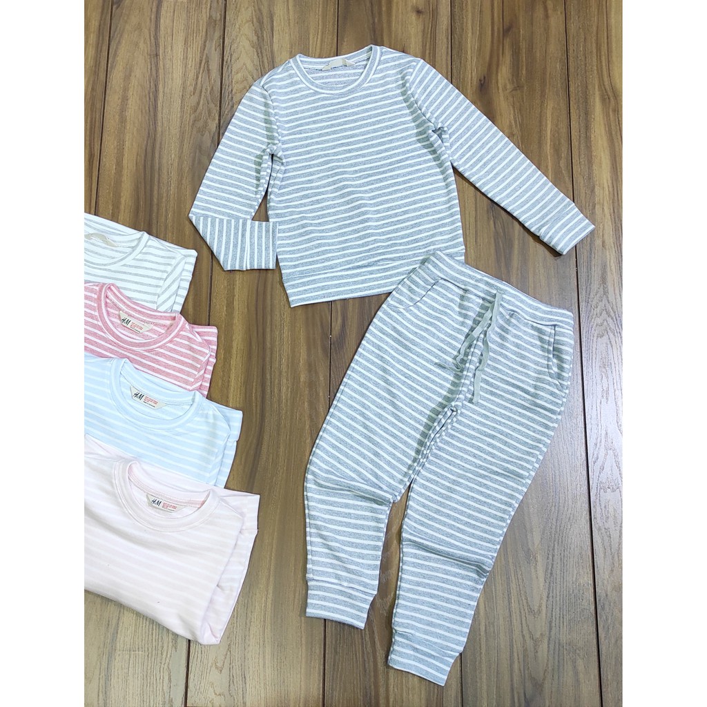 Bộ Nỉ Da Cá H&amp;M kẻ sọc cực xinh cho bé gái 20 - 42kg
