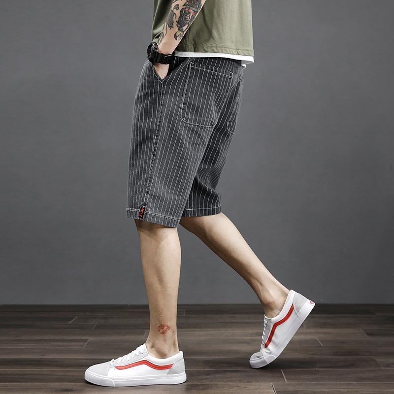 Quần Short Jeans Kẻ Sọc Dáng Rộng Chất Liệu Co Giãn Thời Trang Mùa Hè Cho Nam Giới