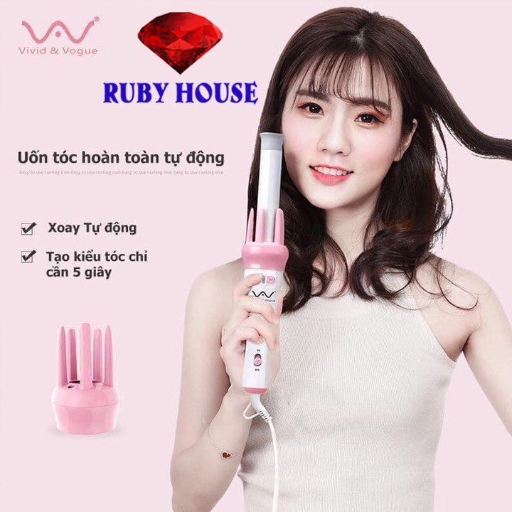 Máy uốn xoăn tự động 360 độ VIVID &amp; VOGUE CHÍNH HÃNG, máy uốc tóc tự động tạo kiểu tóc trong vòng 10 phút- Ruby House