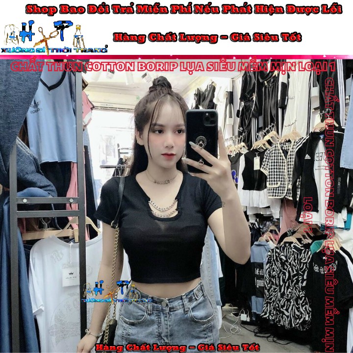 Áo croptop thun borip loại 1 cổ kiểu phối dây xích sang chảnh mẫu mới hót thời trang 2020 | BigBuy360 - bigbuy360.vn