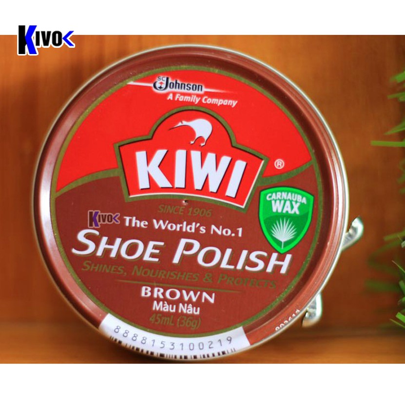 Combo 1 Xi Đánh Bóng Giày Nâu Kiwi / Bàn Chải Đánh Giày Lông Ngựa CÁN DÀI - Đánh Bóng Giày Da Sáp - Xi Nâu 45ml - Kivo