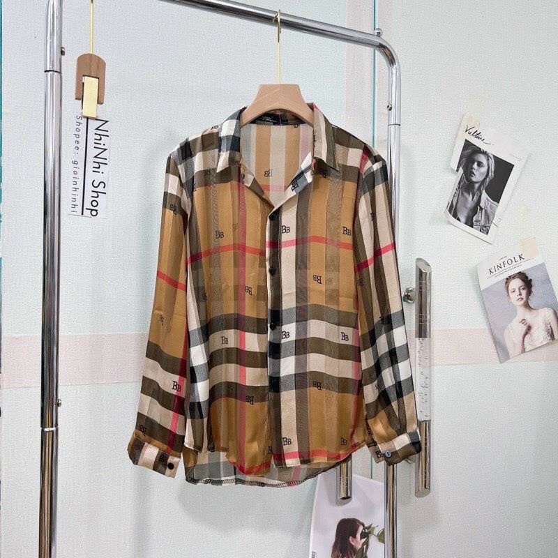 áo sơ mi kẻ phối in chữ BB dài tay cá tính ( kiểu áo mỏng xem kỹ trước khi mua )