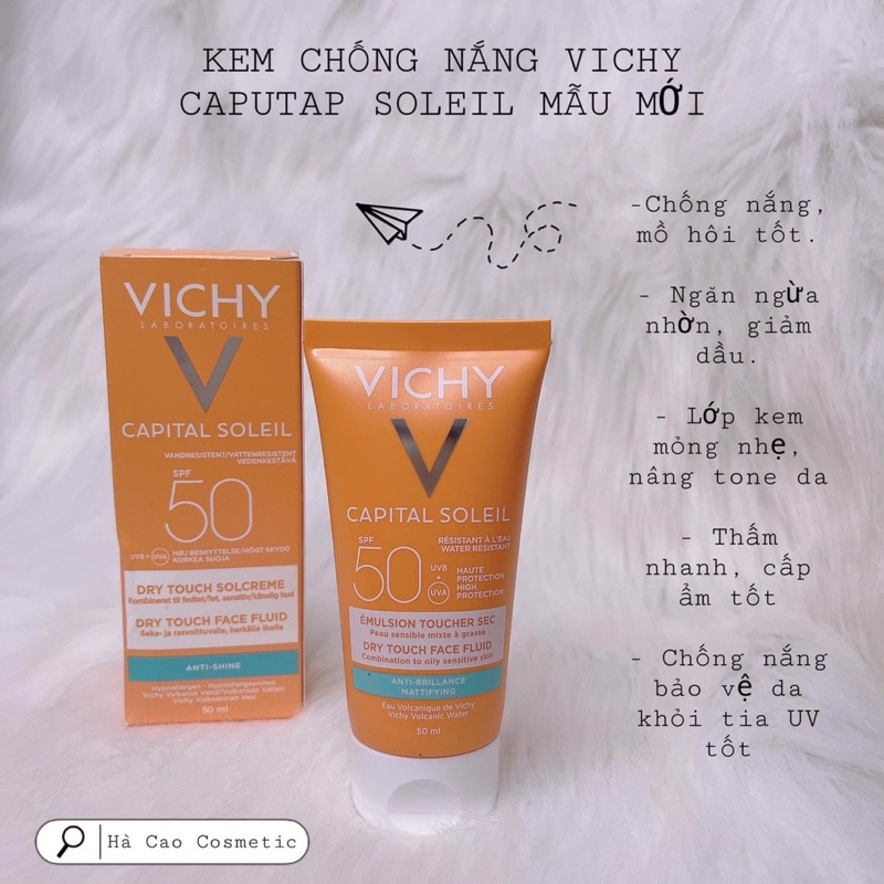 Kem chống nắng không nhờn rít SPF 50 UVA +UVB Vichy Capital Soleil Mattifying Dry Touch Face Fluid 50ml