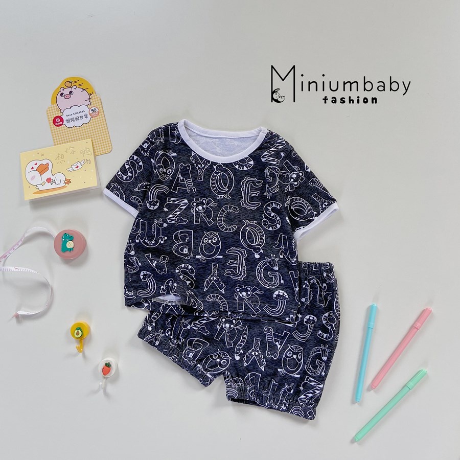 Bộ quần áo cộc tay unisex  100% cotton in hình cho bé trai, bé gái từ 9-12kg, miniumbabyfashionSB1054