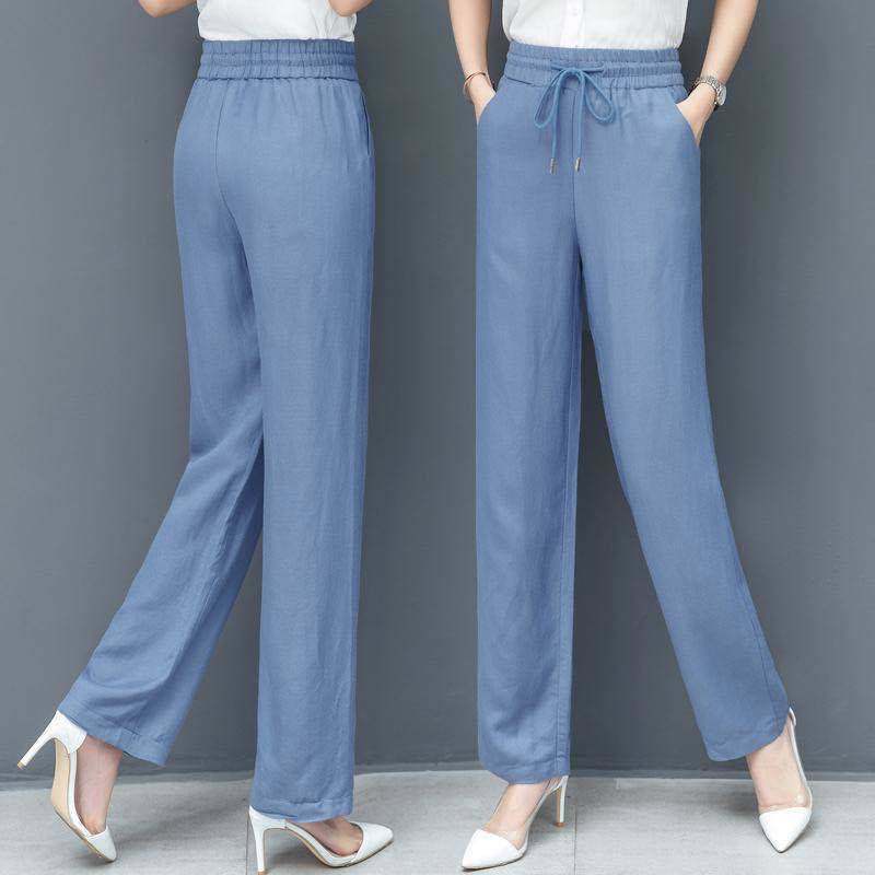 Spring and summer new straight legs imitation tencel jeans women's wide tube high waistband high size pleated trousers silk ribbon wide | BigBuy360 - bigbuy360.vn