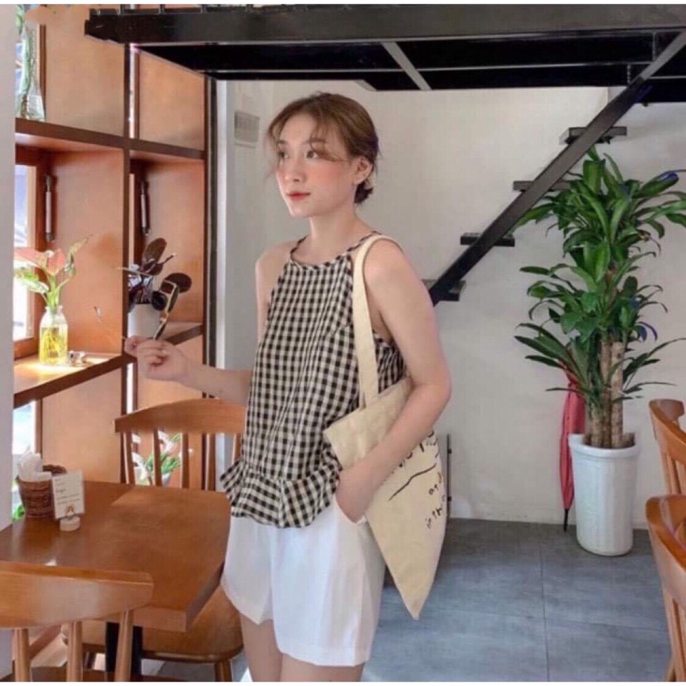 Áo Nữ Mới Về Xinh 👉 Áo Yếm Caro Đuôi Cá 3 Màu ✔ Áo 2 Dây Yếm Kẻ Caro Sát Nách Thô Đũi Ulzzang