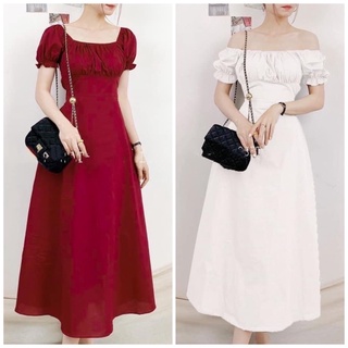 Đầm váy freesize trễ vai nhúng ngực form dài 2 màu