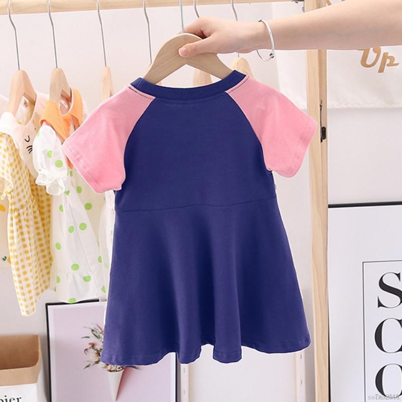 Đầm Tay Ngắn Thiết Kế Đơn Giản Cho Bé Gái 3-8 Tuổi