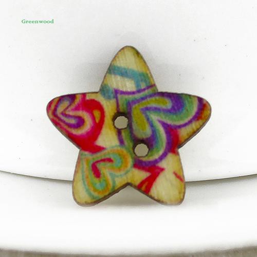 Set 100 nút gỗ 2 lỗ hình ngôi sao trang trí nhiều màu đẹp mắt