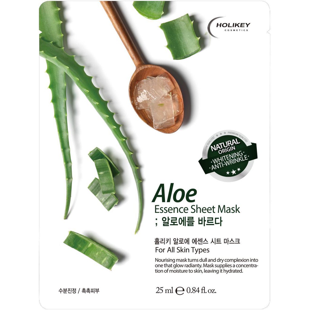 [Chính hãng] Hộp 10 Mặt nạ Lô Hội cấp ẩm & làm trắng HOLIKEY ALOE ESSENCE SHEET MASK