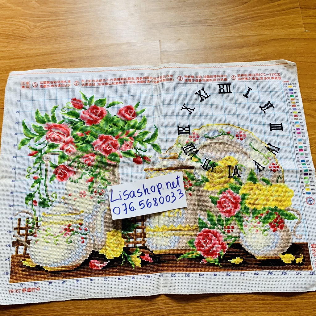 Tranh thêu chữ thập BÌNH HOA TĨNH VẬT đã thành phẩm 57x42cm đã thêu rùi y8167