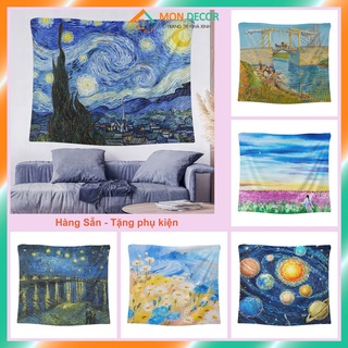 [TẶNG móc dán tường + đinh] Tranh vải decor Van Gogh, tranh vải Van Gogh bầu trời đầy sao