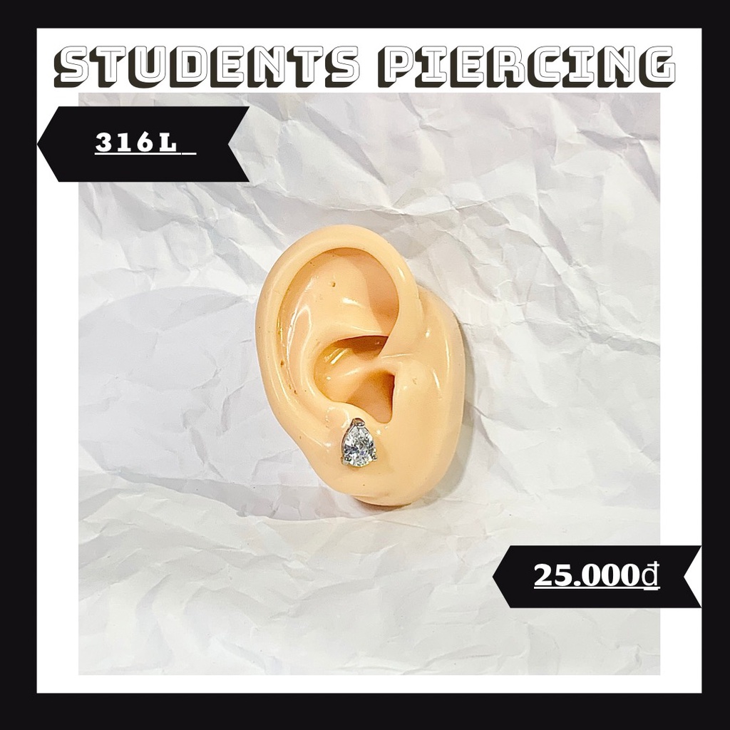 [Rẻ Vô Địch] Khuyên Tai Hình Giọt Nước Pha Lê Trắng - Khuyên Thép 316L