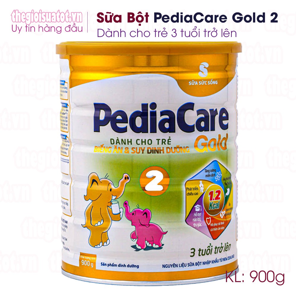 Sữa bột PediaCare Gold 2 [900g] - Sữa dinh dưỡng cao năng lượng cho trẻ từ 3 tuổi