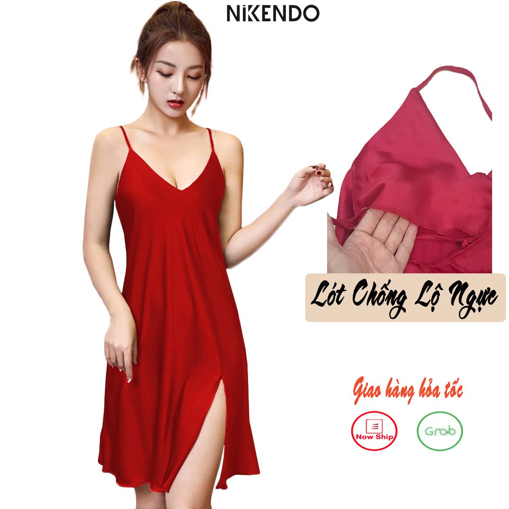 Váy Ngủ 2 Dây Lụa Satin Cao Cấp Xẻ Tà Dáng Suông Nikendo XĐ1 - Hàng nhập khẩu