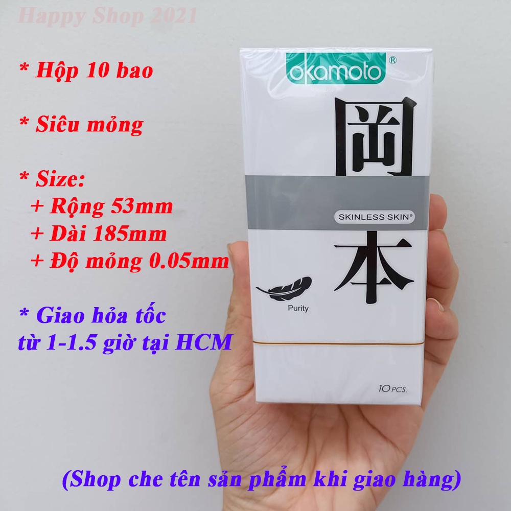 Bao cao su siêu mỏng Okamoto Skinless Skin Purity không mùi hộp 10 bao