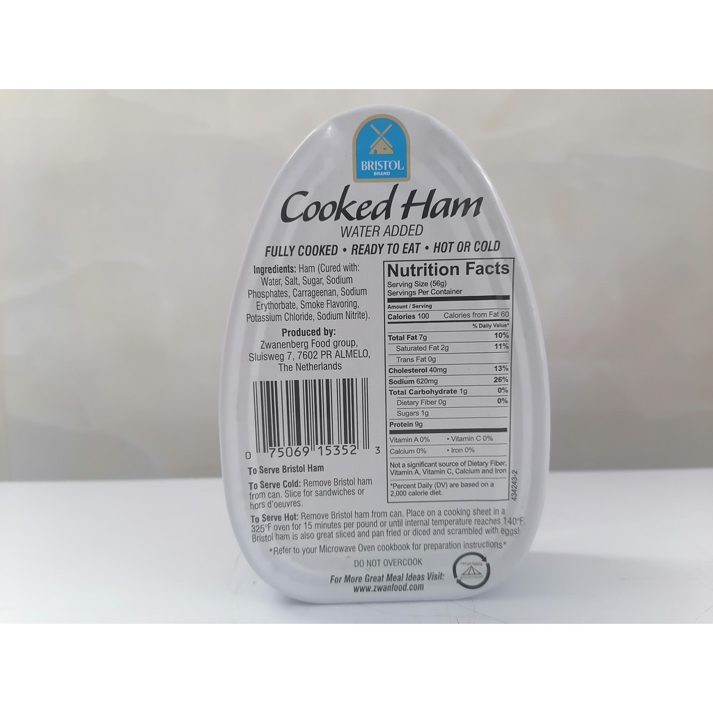 [Hộp nhỏ 325g (OVAL)] THỊT HEO NẤU CHÍN [USA] BRISTOL Cooked Ham Smoke Flavouring Added (nhn-hk)