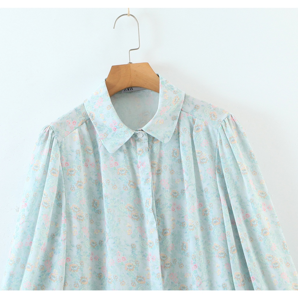 Zara Morocco full tag - Áo sơ mi hoa xanh nhẹ nhàng chất đẹp AH20SMG40N10