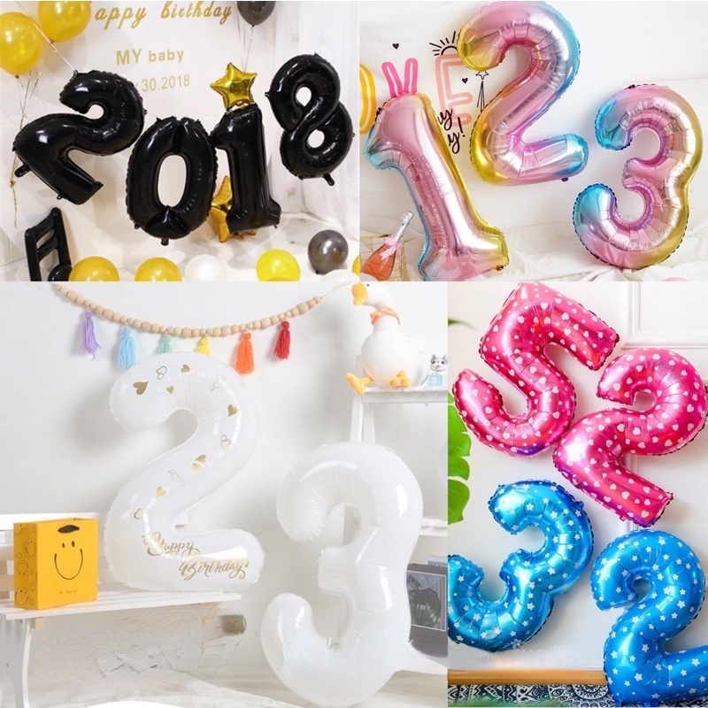 Bong Bóng Hình Số 0-9 Màu Vàng Hồng/Vàng/Bạc/Đen 32 Inch Trang Trí Tiệc Sinh Nhật